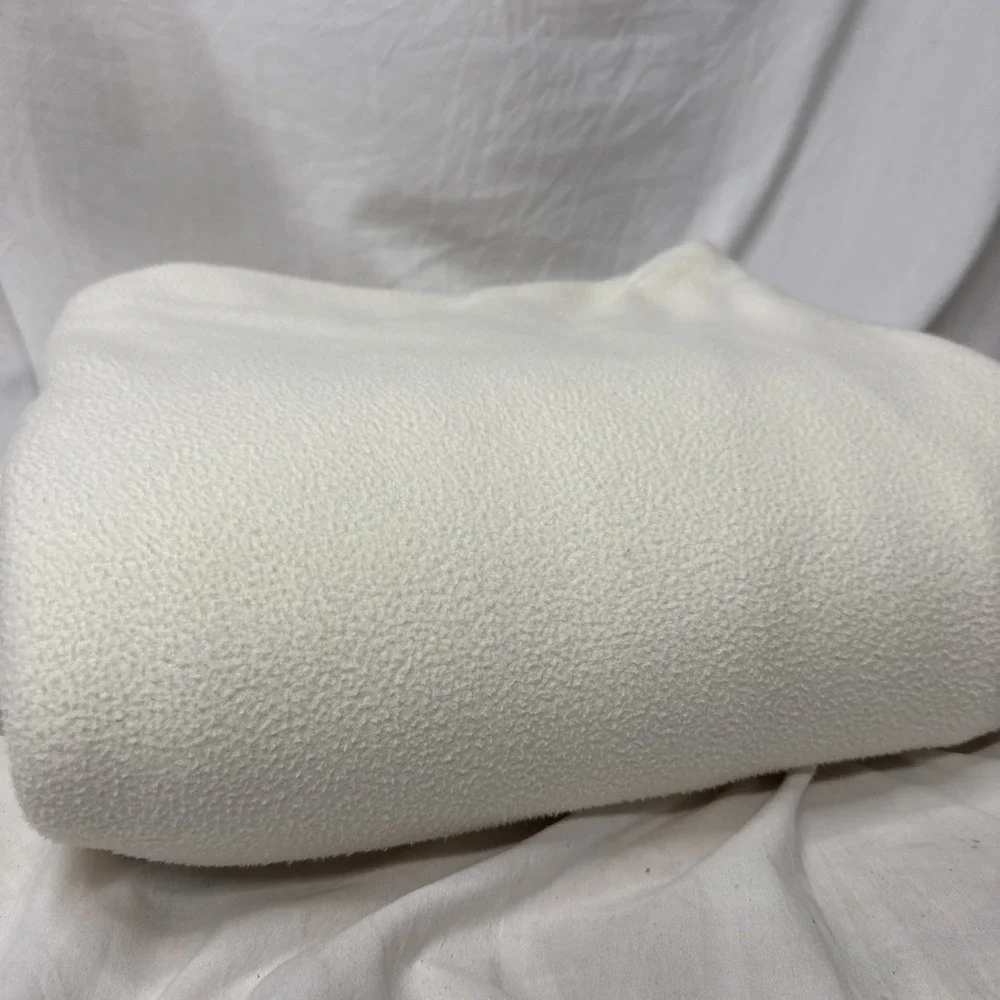 Vtg Martha Stewart Full Queen Blanket Ivory Satin Trim Retro Soft Fleece Cottage